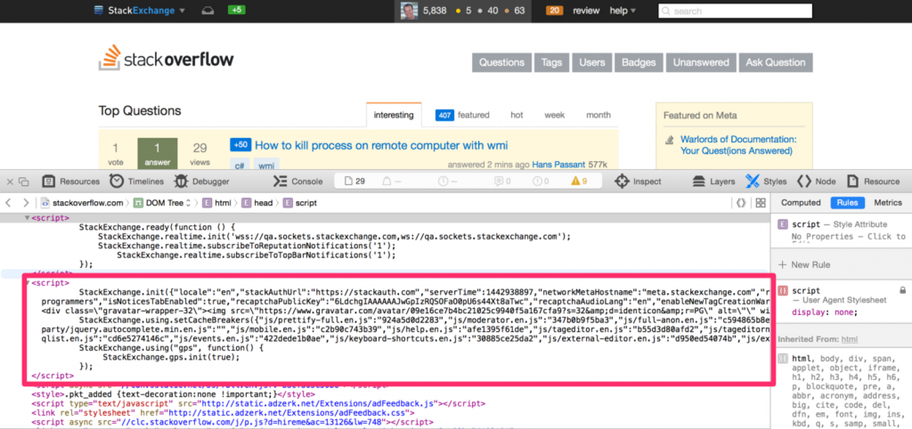 Note the chunk of JSON. This is simply a server-side class that’s been serialized to JSON and injected on the page.