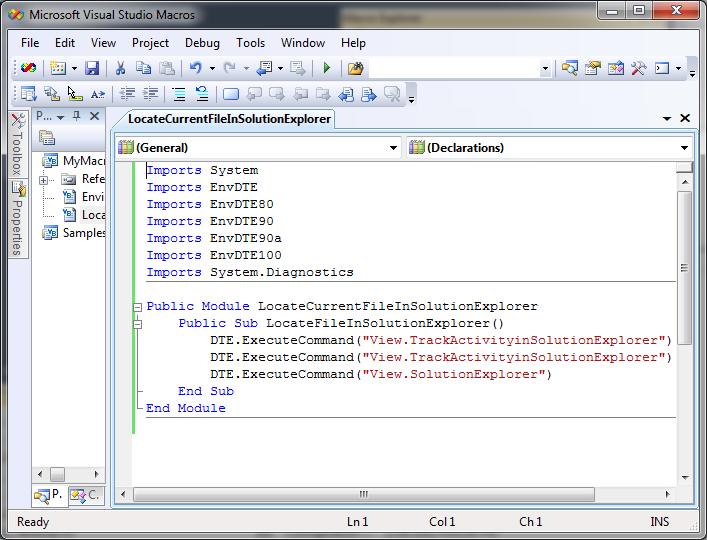 Visual Studio Macro Editor